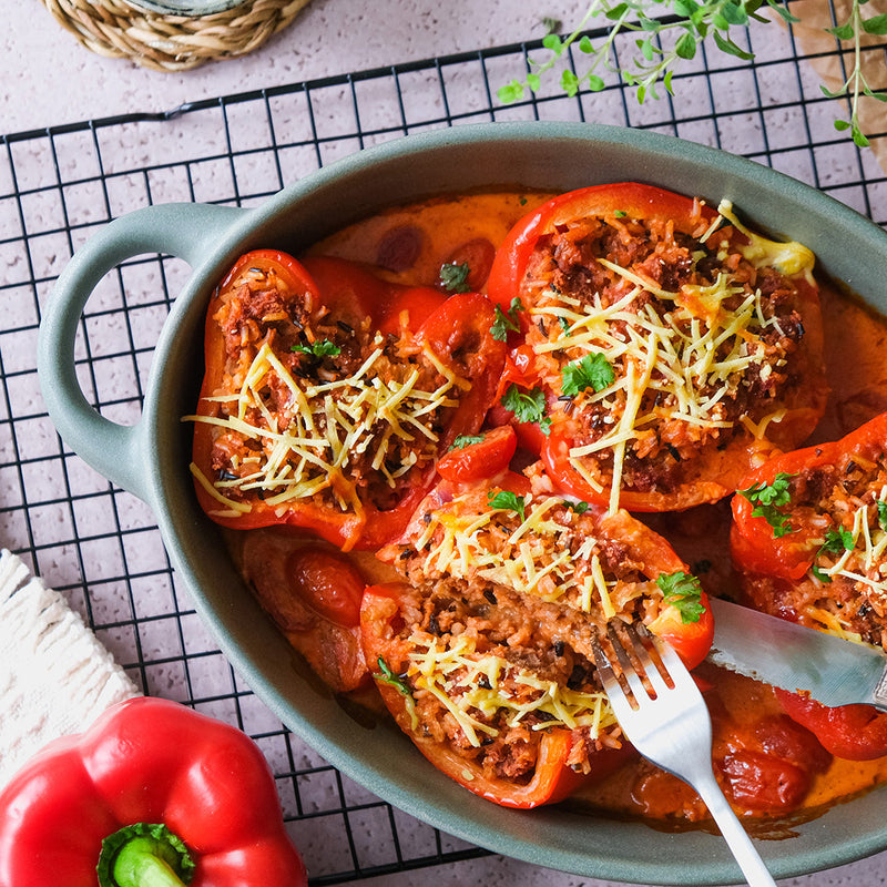 Veganes Hack als gefüllte Paprika